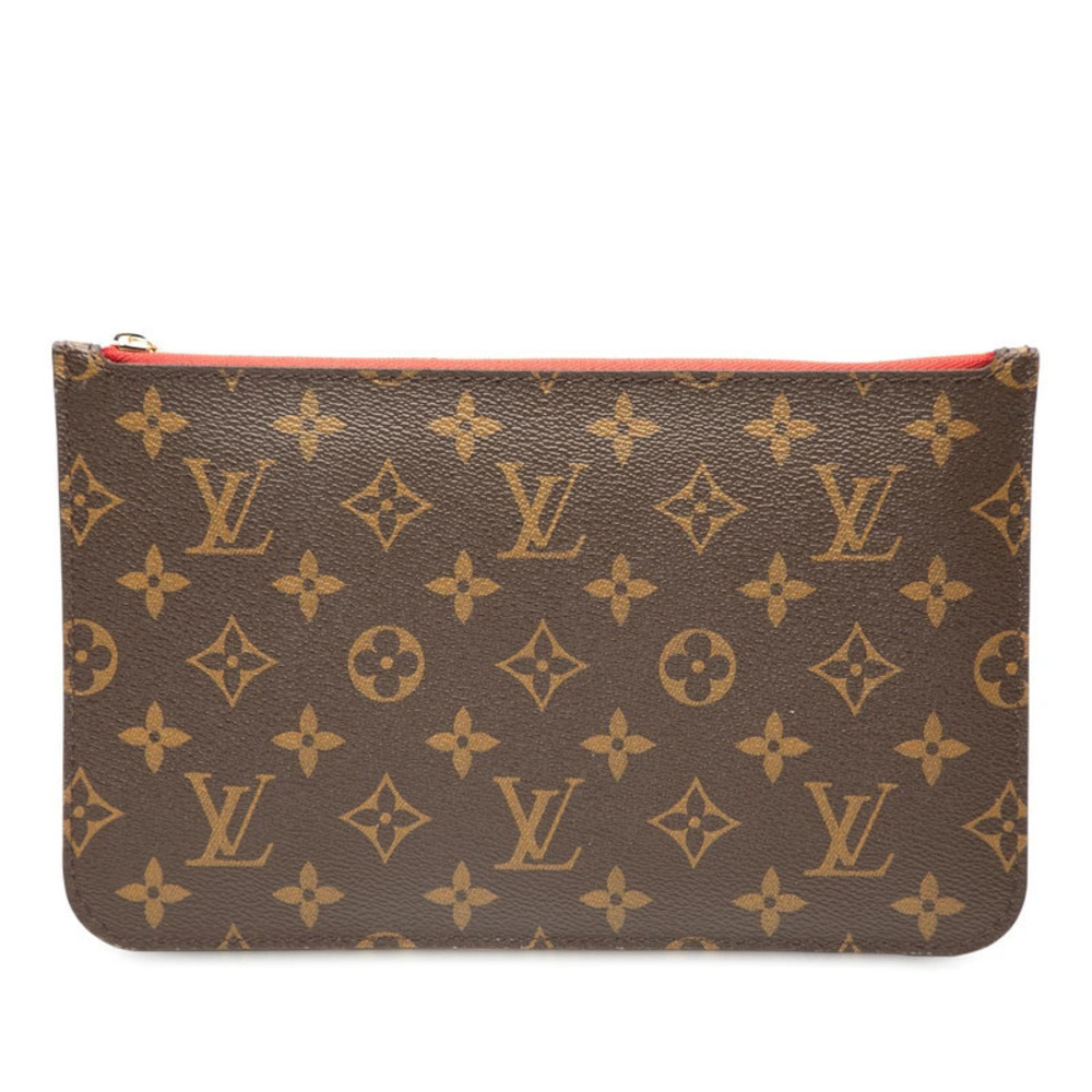 Louis Vuitton Monogram Neverfull attached Pouch Clutch brown red